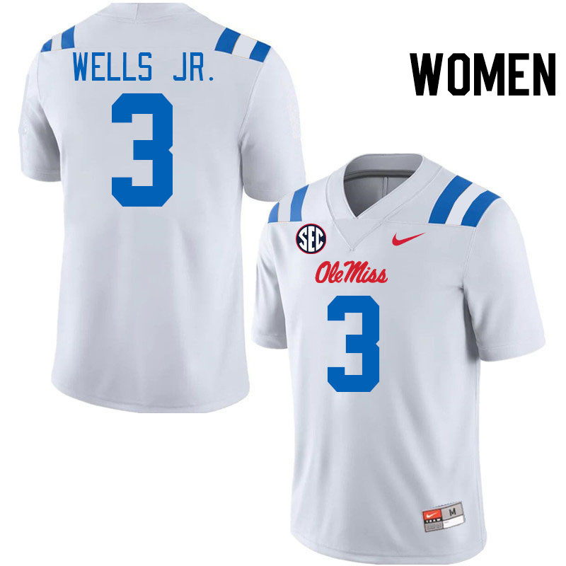 Women #3 Antwane Wells Jr. Ole Miss Rebels 2024 New Uniforms College Football Jerseys Stitched-White